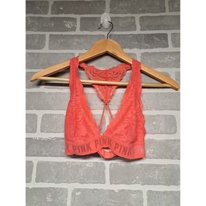 Victoria Secret PINK Lace Floral T-Back Halter Bralette - Coral Size‎ Small